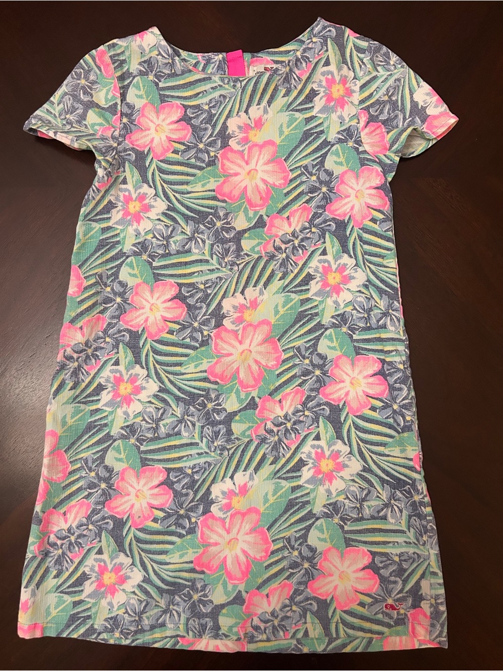 Vineyard Vines Girls Tropical Floral Dress Size 7 Pink Blue Zip Back